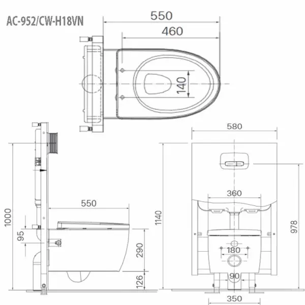 Bồn Cầu Treo Tường Thông Minh Inax AC-952/CW-H18VN