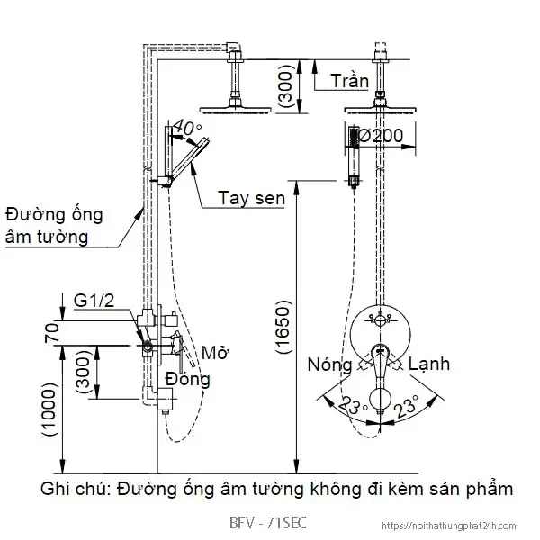 Cây sen tắm nóng lạnh âm tường Inax BFV-71SEC