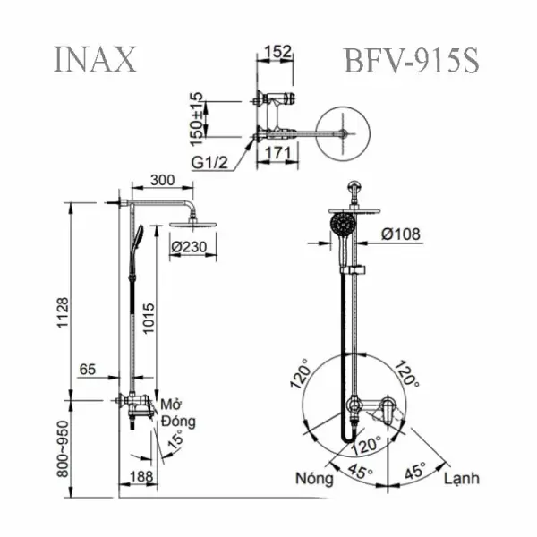 Cây Sen Tắm Nóng Lạnh Inax BFV-915S