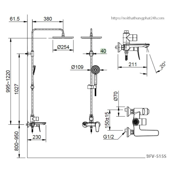 Cây sen tắm nóng lạnh Inax BFV-515S