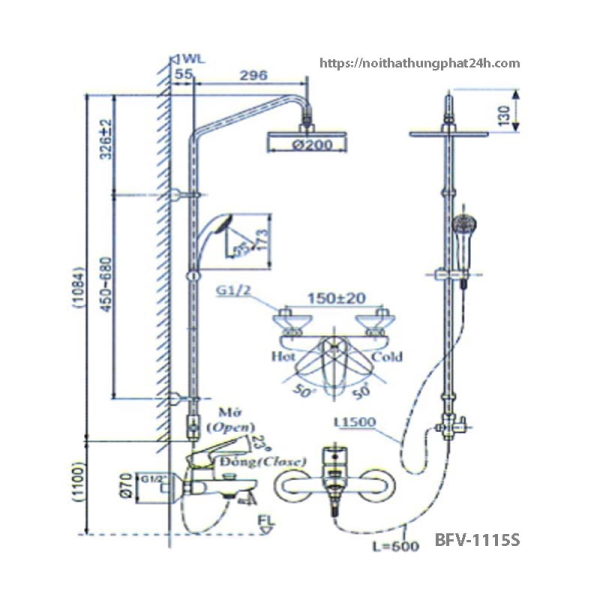 Cây sen tắm nóng lạnh Inax BFV-1115S