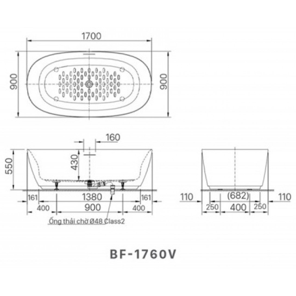 Bồn tắm đặt sàn Inax BF-1760V
