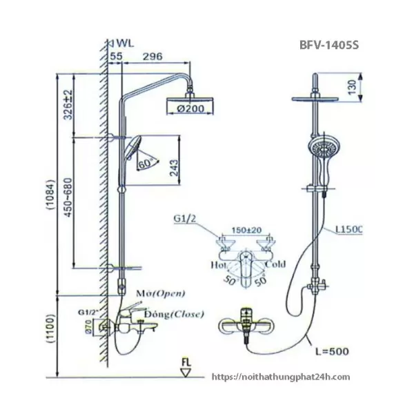 Cây sen tắm nóng lạnh Inax BFV-1405S