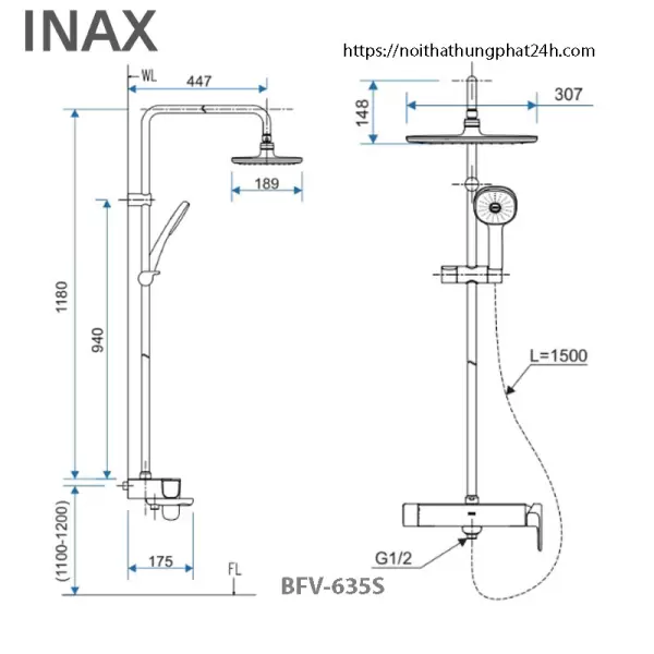 Sen tắm cây Inax BFV-635S (BFV 635S) tắm đứng nóng lạnh