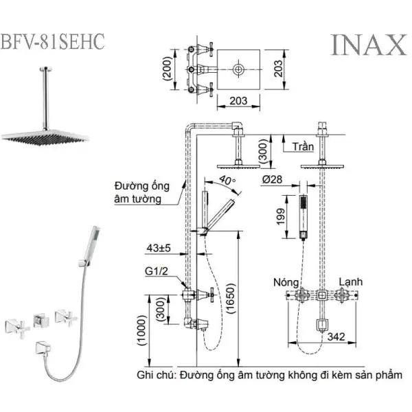 Cây Sen Tắm Nóng Lạnh Âm Tường Inax BFV-81SEHC