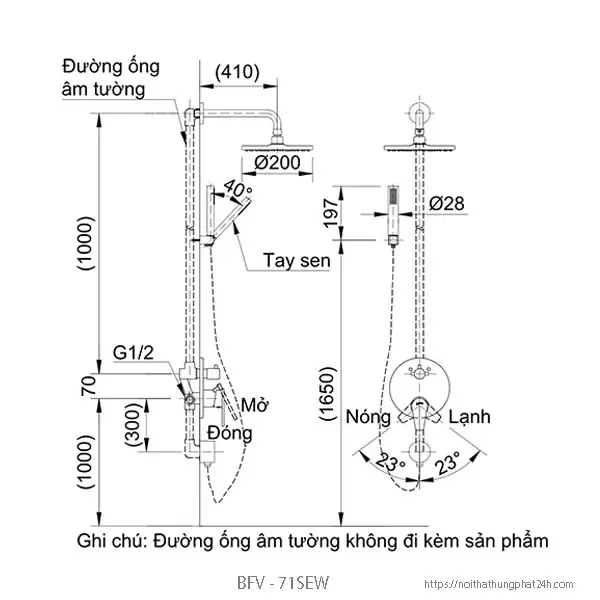 Cây Sen Tắm Nóng Lạnh Âm Tường Inax BFV-71SEW