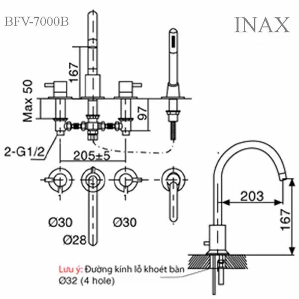 Vòi Xả Bồn Tắm Inax BFV-7000B