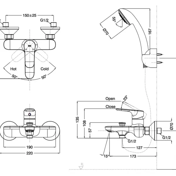 Củ sen tắm nóng lạnh Inax BFV-1403S-8C