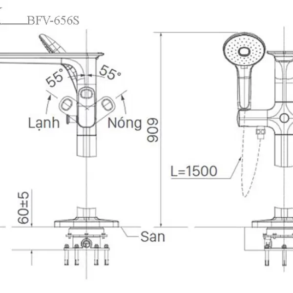 Sen Tắm Nóng Lạnh Bồn Tắm Đặt Sàn Inax BFV-656S