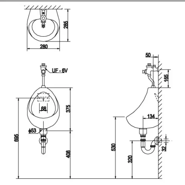 Bồn tiểu treo tường Inax U-117V