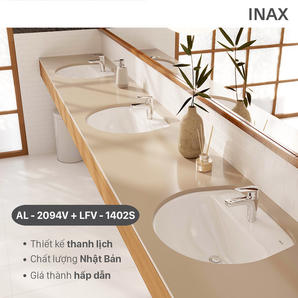 Lavabo âm bàn Inax AL-2094V với công nghệ aqua ceramic chống bám bẩn