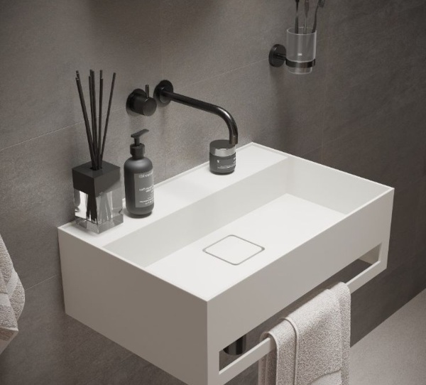 Lavabo màu xám với thiết kế tối giản