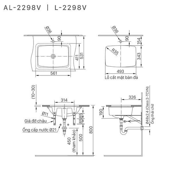 Cấu tạo của chậu rửa Lavabo INAX âm bàn L-2298V