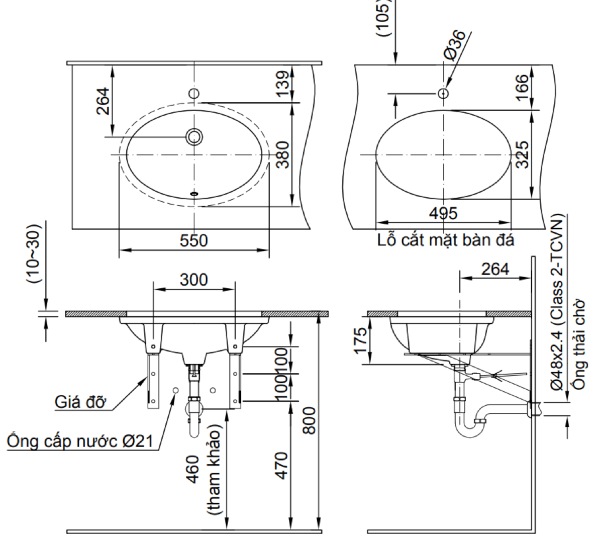 Kích thước Lavabo âm bàn hình tròn có kích thước khác nhau tùy vào mẫu mã cụ thể