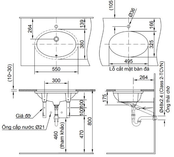 Kích thước phổ biến của loại Lavabo oval nằm trong khoảng chiều dài từ 43 đến 58cm