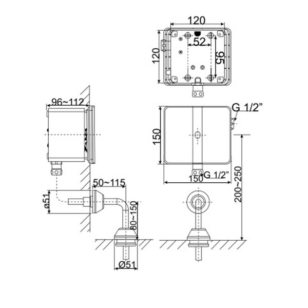 Van xả bồn tiểu cảm ứng âm tường American Standard WF-8604