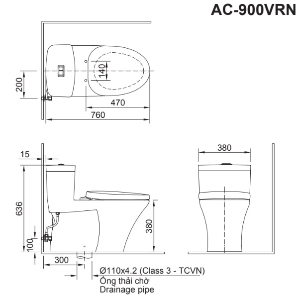 Bản vẽ bồn cầu Inax 1 khối AC-900VRN