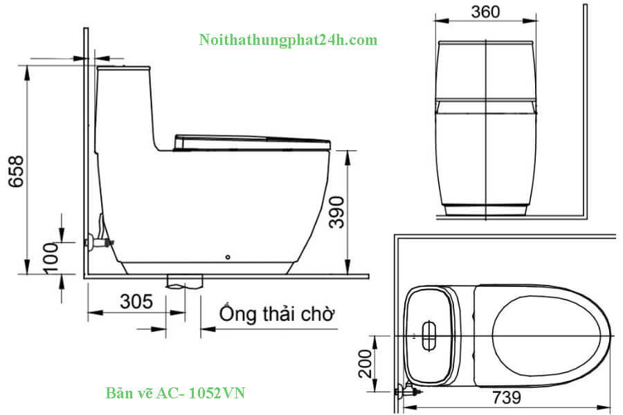  Bản vẽ bồn cầu Inax 1 khối AC-1052VN