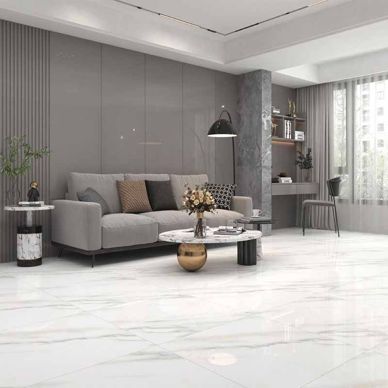 Phối cảnh gạch lát nền 80x80 Đồng Tâm CARARAS 002-FP-H+