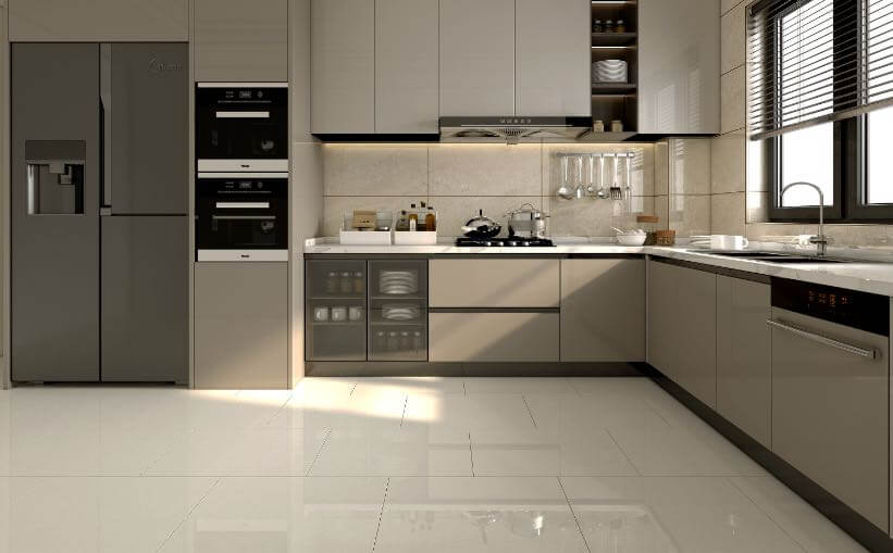 Gạch lát nền Đồng Tâm 6060MARMOL005 2 Da màu vàng kem vân đá, nổi bật với bề mặt bóng sáng tự nhiên, chống mài mòn, chống bám bẩn và an toàn cho sức khỏe.