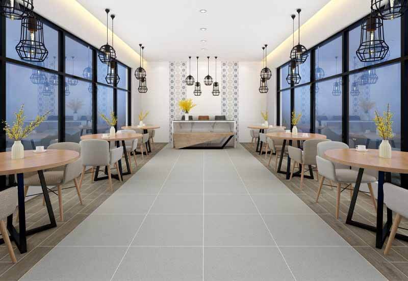 Gạch lát nền Đồng Tâm 6060VICTORIA007 xương gạch Porcelain đồng chất chịu lực tốt, hoa văn vân cát tinh xảo, phù hợp nhà ở, showroom, nhà hàng, khách sạn đến công trình công cộng.