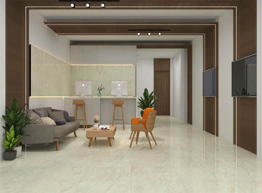 ​​​​​​​Gạch Đồng Tâm 60x60 TRANGAN007-FP Porcelain màu kem, dễ phối phong cách hiện đại đến cổ điển tạo nên không gian sống hài hòa và cao cấp