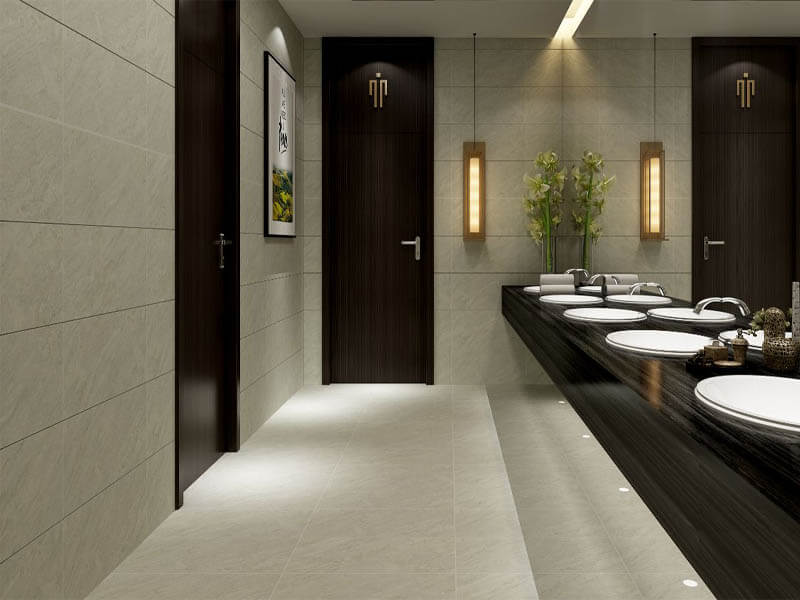 Gạch lát nền nhà vệ sinh 30x60 GECKO016 sở hữu kích thước tiêu chuẩn 30x60 cm, gam màu xám kem thanh lịch, bề mặt mờ nhám và họa tiết vân đá tinh tế