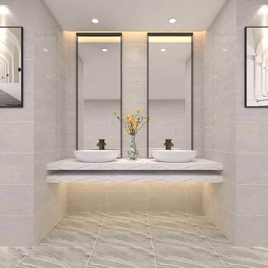 Gạch toilet 30x60 Đồng Tâm 3060DELUXE002 tông xám trung tính, bề mặt nhẵn mịn - nâng tầm phong cách cho phòng tắm nhà bạn.