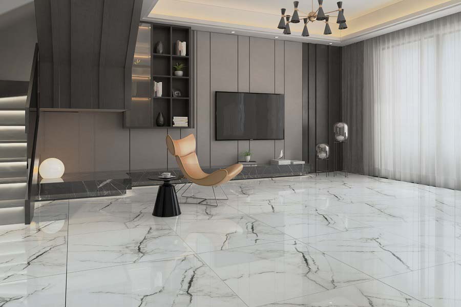 Bộ sưu tập gạch lát nền Đồng Tâm 80x80 ĐÒNG VĂN màu trắng vân đá men siêu bóng