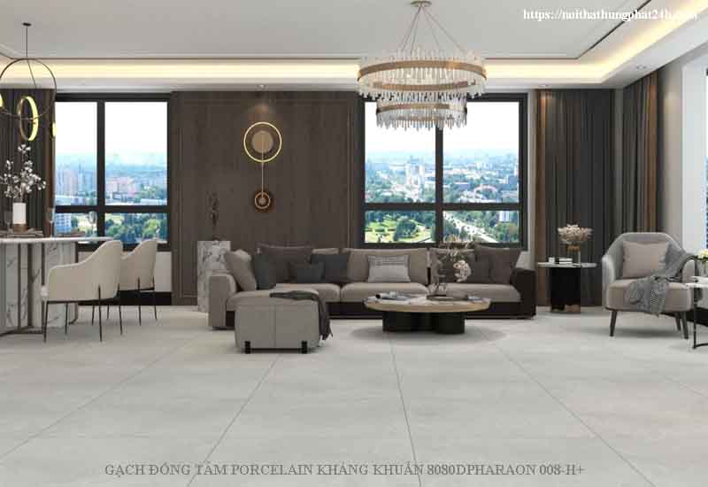 Gạch Lát Nền 80x80 Đồng Tâm PHARAON008 5 face vân đá xám tự nhiên, hiện đại, phù hợp nhiều phong cách kiến trúc