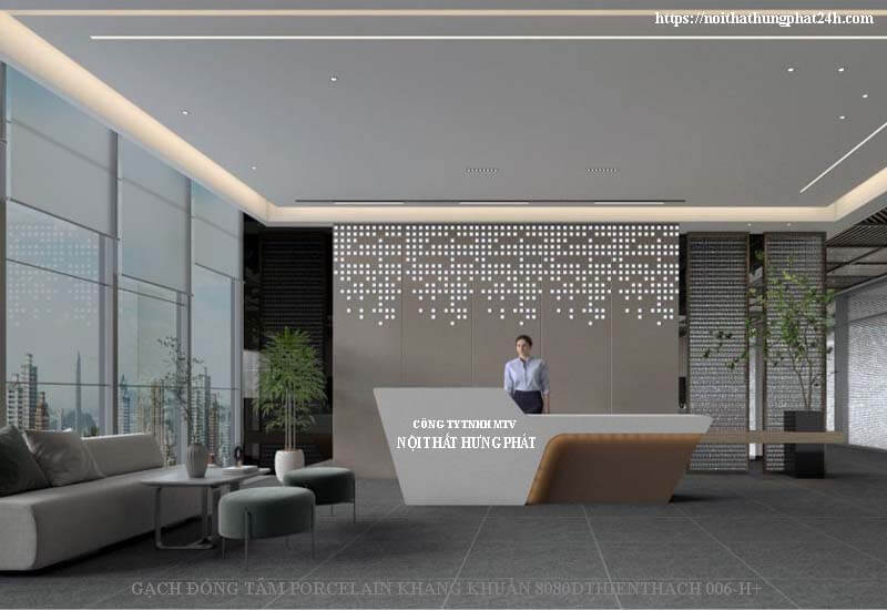 Phối cảnh gạch Đồng Tâm 80x80 Porcelain THIENTHACH006-H+ men nano kháng khuẩn, chống nứt vỡ, trầy xước, thích hợp sử dụng lâu dài ở cả không gian dân dụng và thương mại