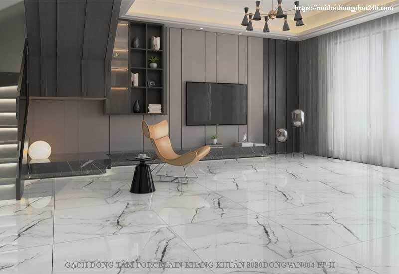 Gạch Đồng Tâm 8080DONGVAN004-FP-H+ Porcelain, men mài bóng như kính và sở hữu họa tiết vân đá sắc nét, tinh tế với vẻ đẹp nguyên bản của đá tự nhiên