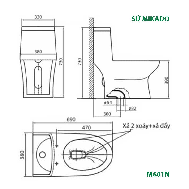 Bản vẽ bồn cầu Mikado M601N 1 khối