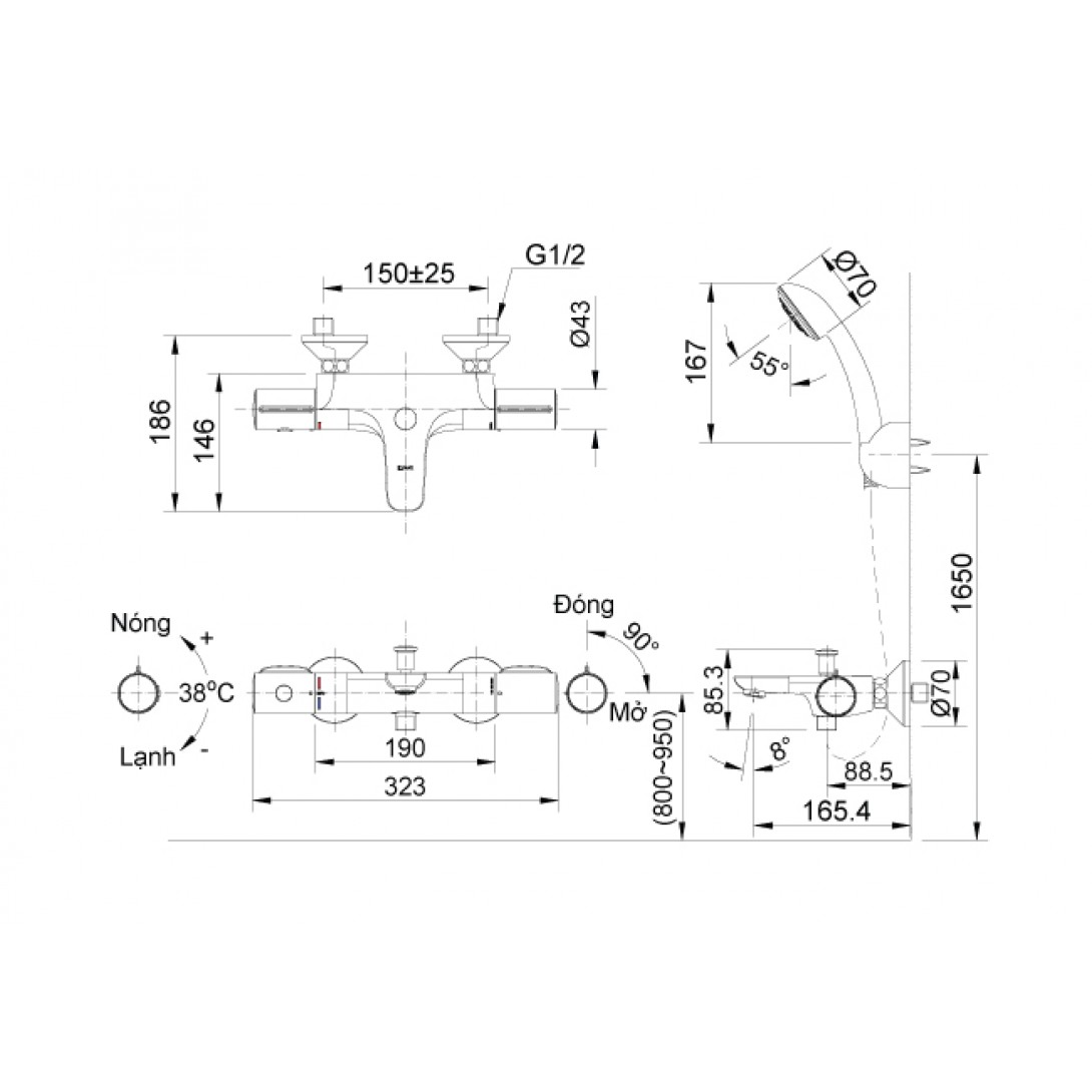 Vòi sen tắm nhiệt tự động Inax BFV-3413T-4C