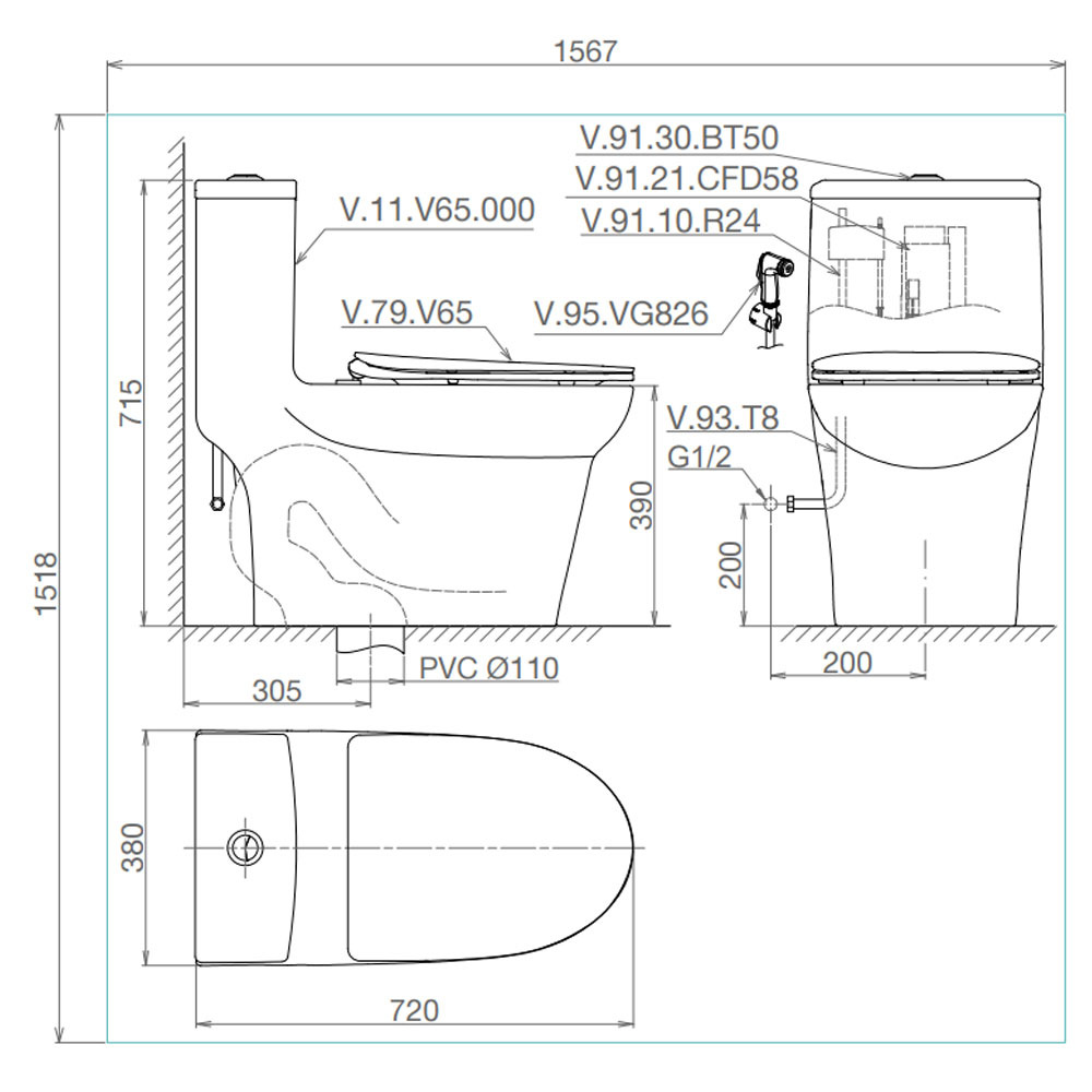 Bồn cầu 1 khối Viglacera V65