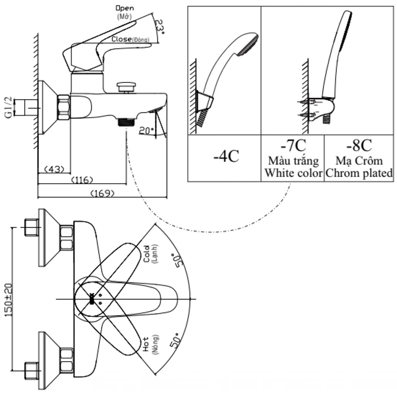 Củ sen tắm nóng lạnh Inax BFV-1113S-4C