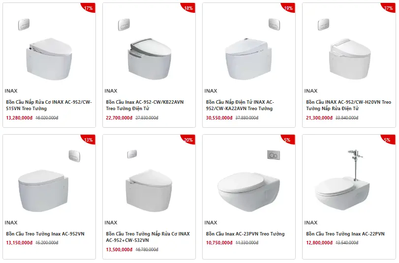 Bồn cầu treo tường INAX tiết kiệm diện tích tại Nội Thất Hưng Phát