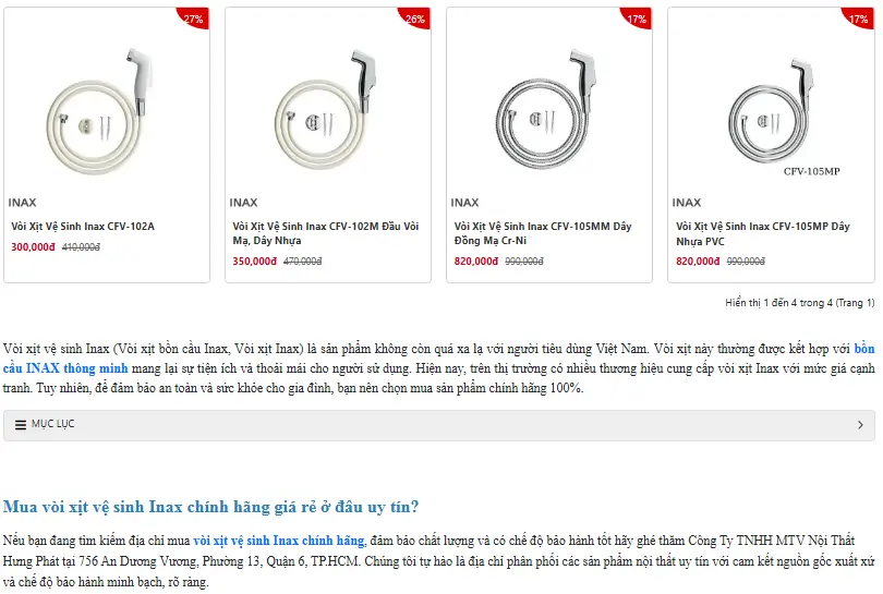 Vòi xịt vệ sinh INAX tiện lợi cho gia đình