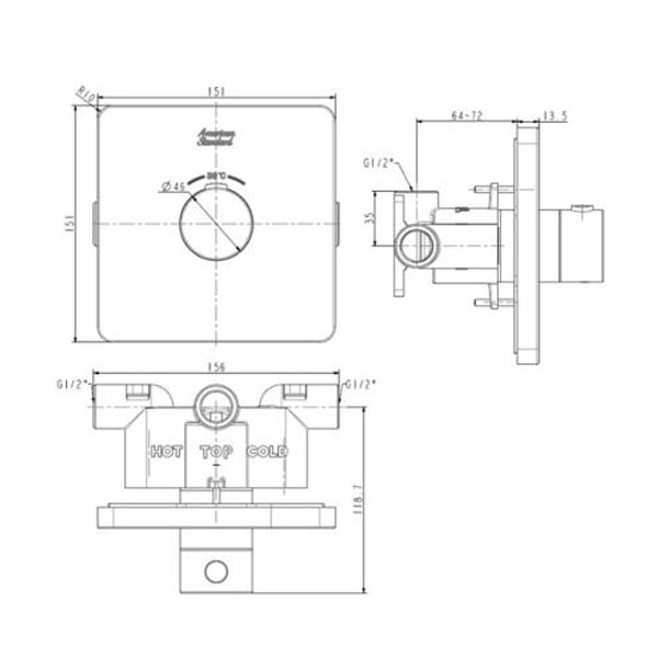 Bản vẽ bộ trộn chỉnh nhiệt độ American FFAS0930