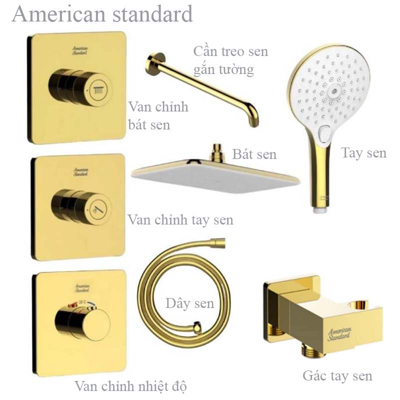 ​​​​​​​Bộ vòi sen tắm âm tường American Standard màu vàng chính hãng giá tốt