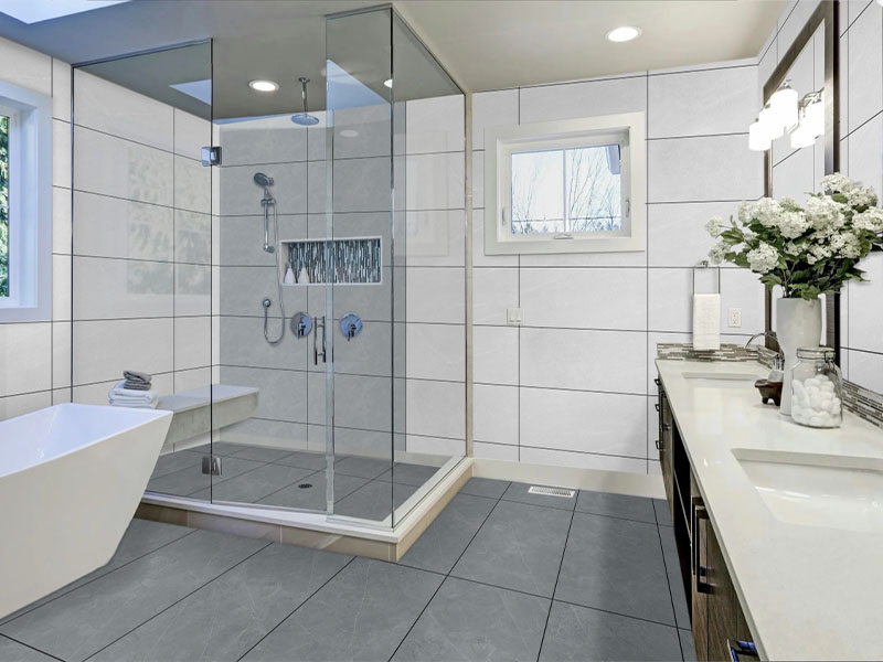 Phối cảnh gạch ốp tường Thạch Bàn 40x80 Bóng PGM48-0337