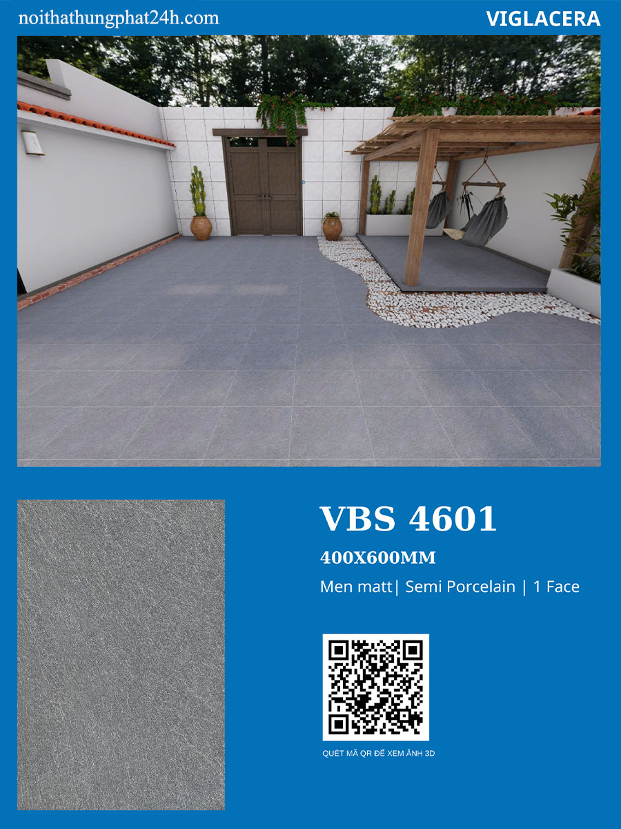 Phối cảnh gạch lát sân vườn Viglacera 40x60 VBS4601