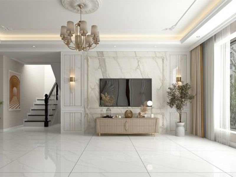 Phối cảnh gạch lát nền 100x100 Đồng Tâm 100CARARAS002-FP-H+