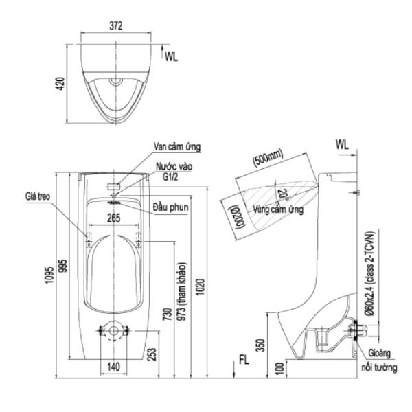 Bồn tiểu nam Inax ASU-500V 
