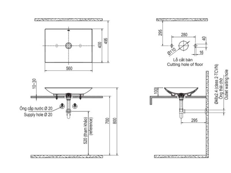 Bản vẽ chậu rửa mặt lavabo Inax AL-S610V