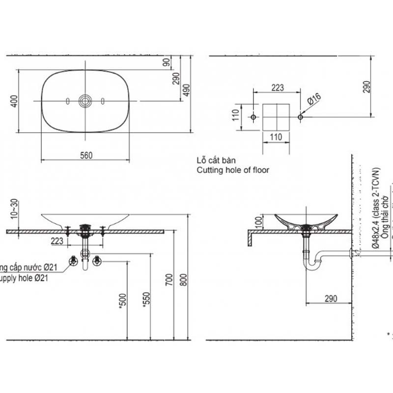 Bản vẽ chậu Rửa Mặt Lavabo Inax AL-S620V