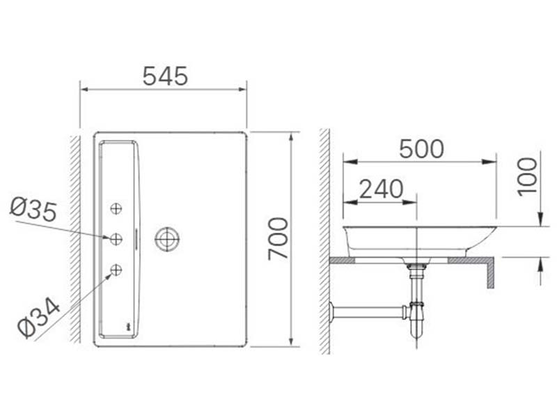 Bản vẽ chậu rửa mặt lavabo Inax AL-S630V (GC/FC)