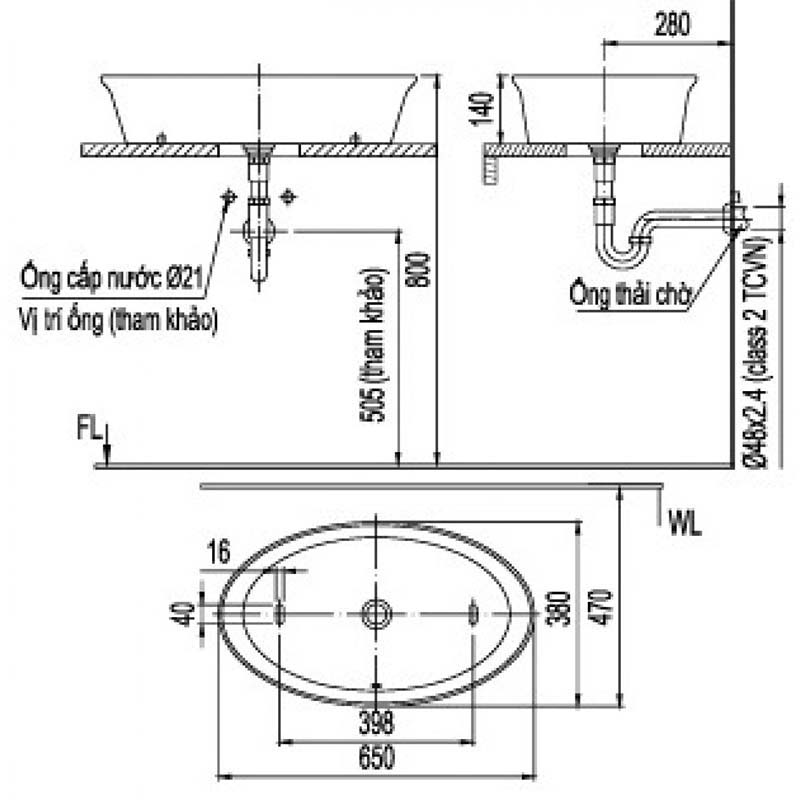 Bản vẽ chậu rửa mặt lavabo đặt bàn Inax AL-300V