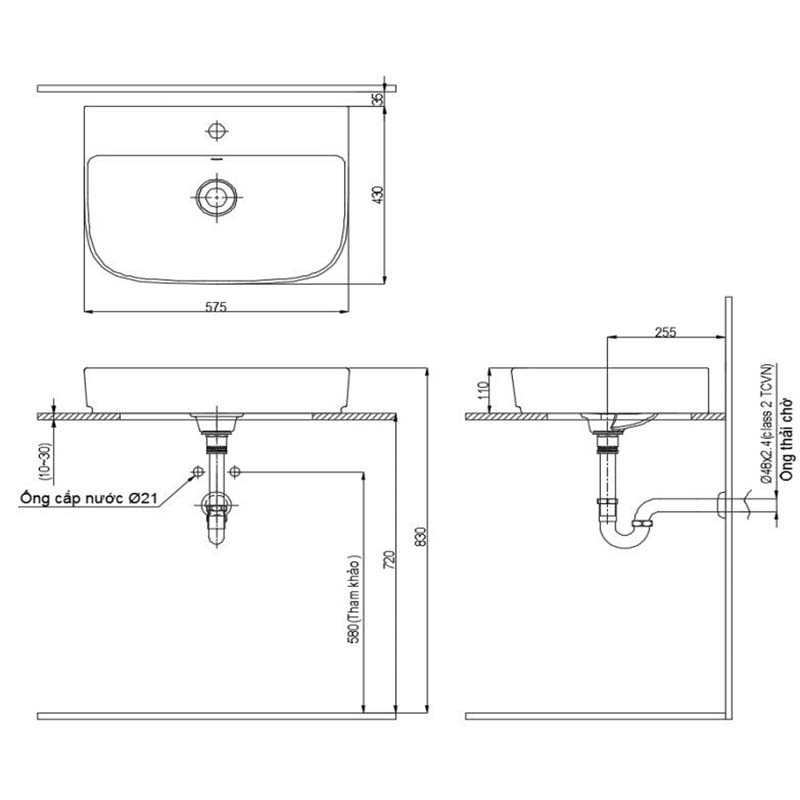 Bản vẽ chậu rửa mặt lavabo Inax AL-632V