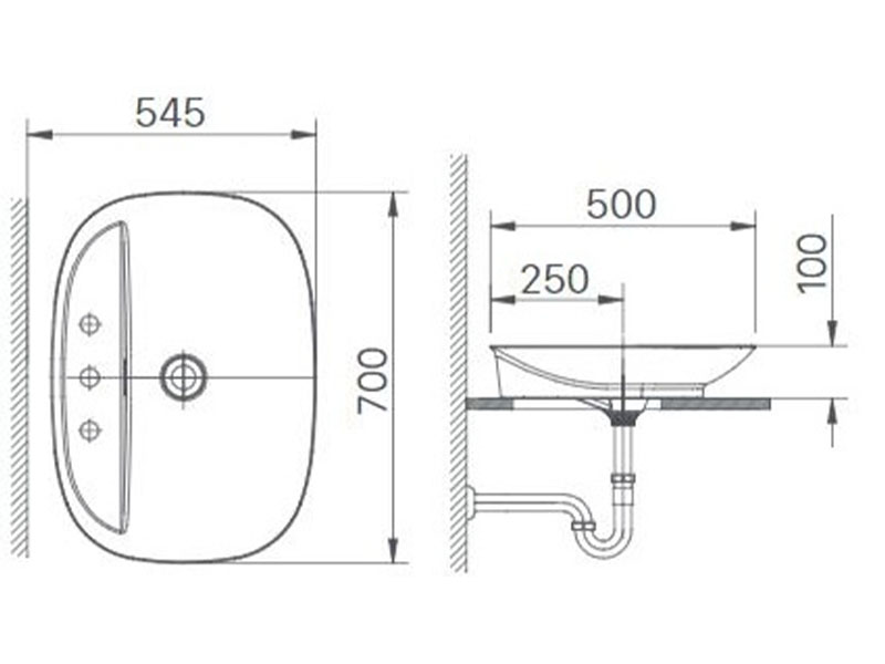 Bản vẽ chậu rửa mặt lavabo Inax AL-S640V (GC/FC)